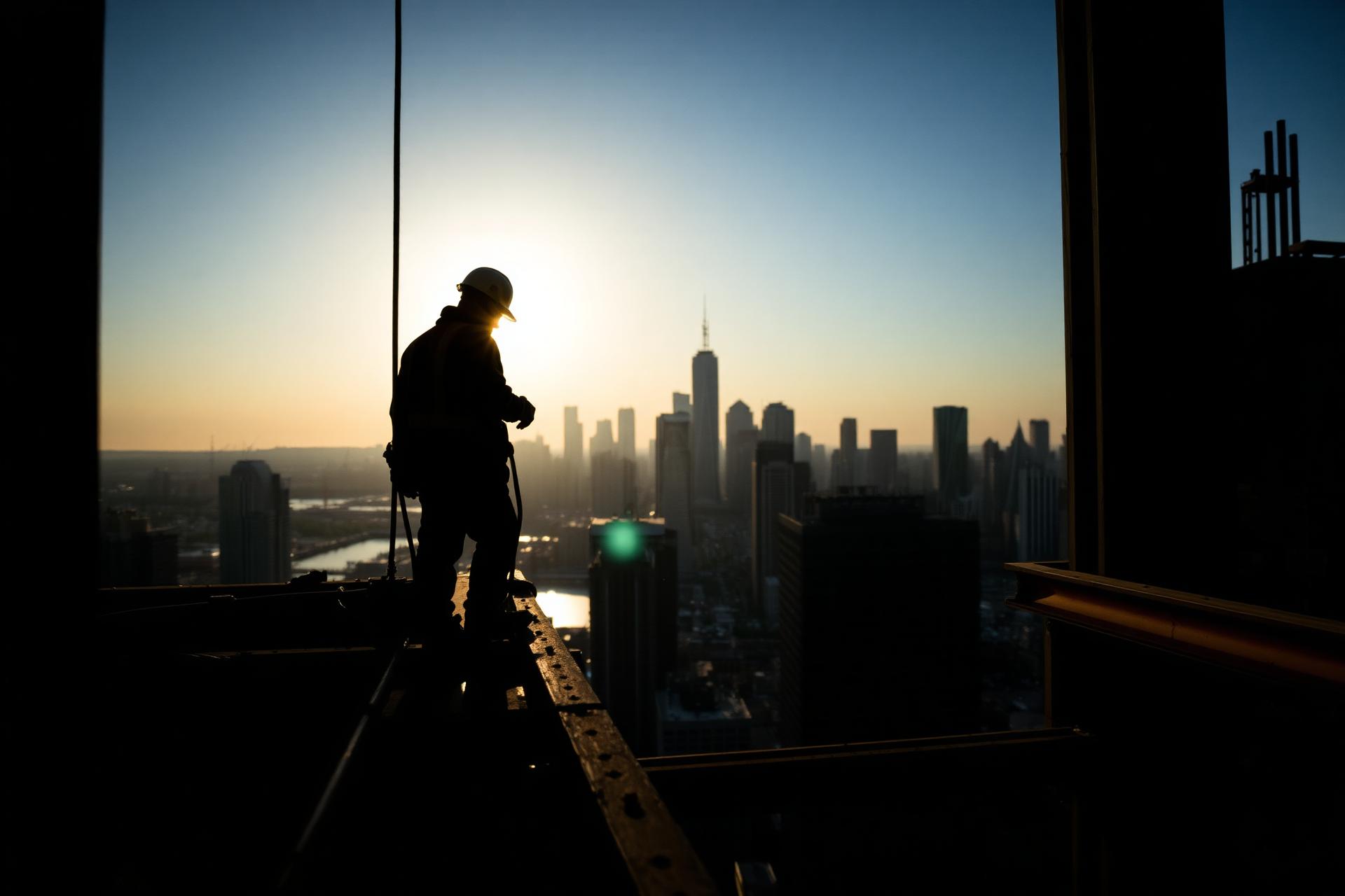 Construction jobsite at golden hour